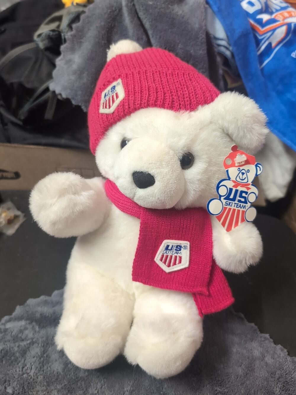 Vintage 1986 US Ski Team Teddy Bear 13" Plush with Tags Hat Scarf Commonwealth